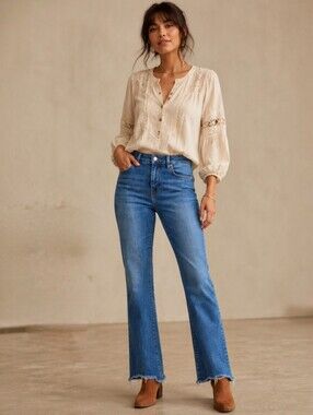 Free People High Rise Raw Hem Straight Leg Jeans Size 30  61502-16515125